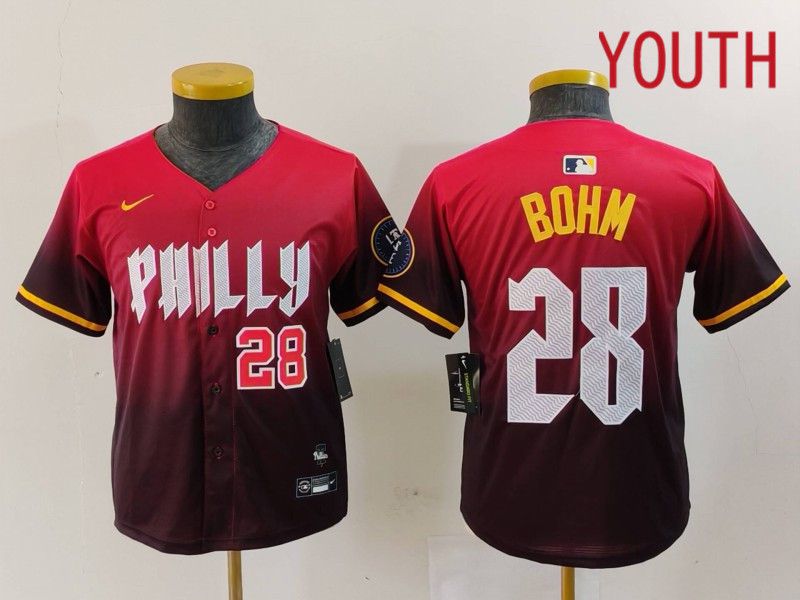 Youth Philadelphia Phillies #28 Bohm Red City Edition 2024 Nike MLB Jersey style 2